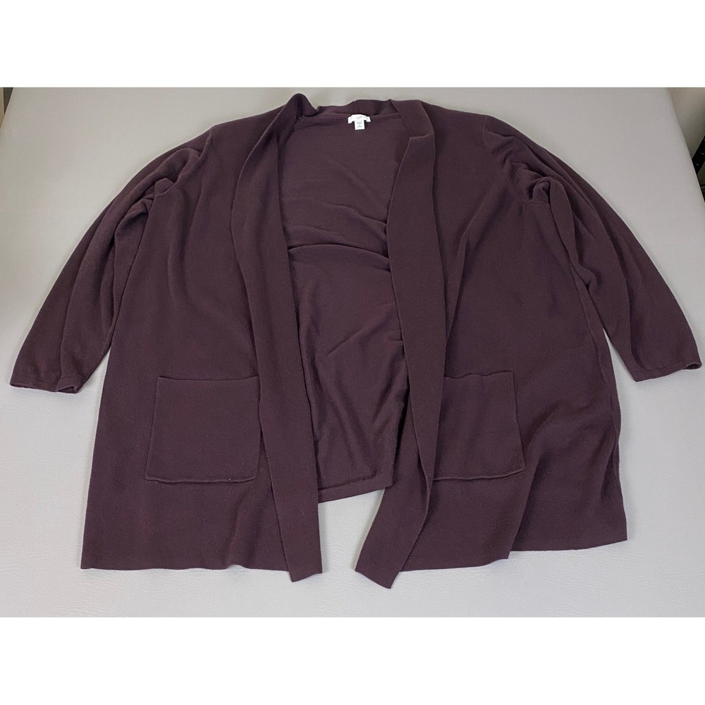 J. Jill Cardigan Women's Size 4X Plum Purple Open Cotton Silk Wool Blend Pockets